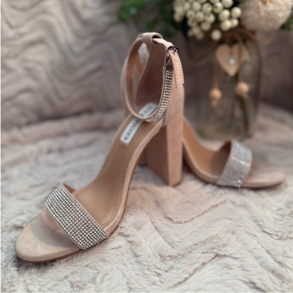 Steve Madden Kalina Rhinestone Nude Suede Heels - Picture 3 of 6